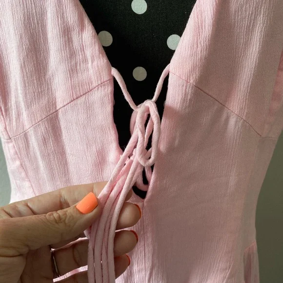 Free People Pink Ruffled Romper Medium - Picture 3 of 7